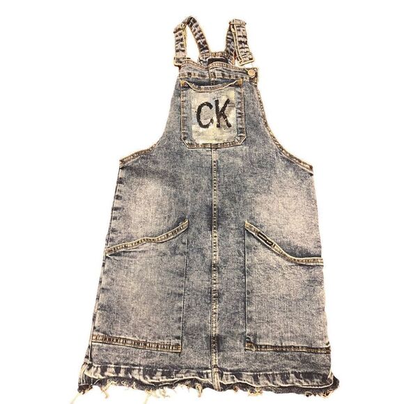 Calvin Klein denim sequin CK overall dress girls 12/14 large - Picture 1 of 6